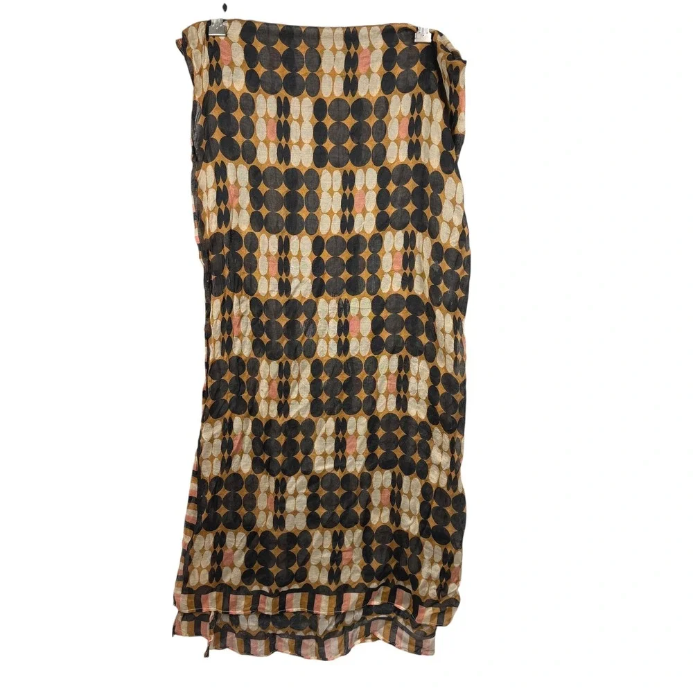 Vismaya Anthropologie Sarong‎ Scarf Rayon Black Brown Beige Dot Print 72